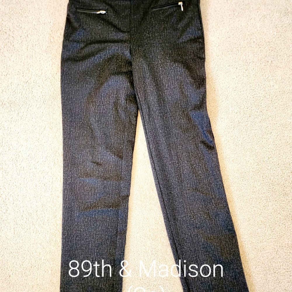 Gray dress pants with faux zipper pockets